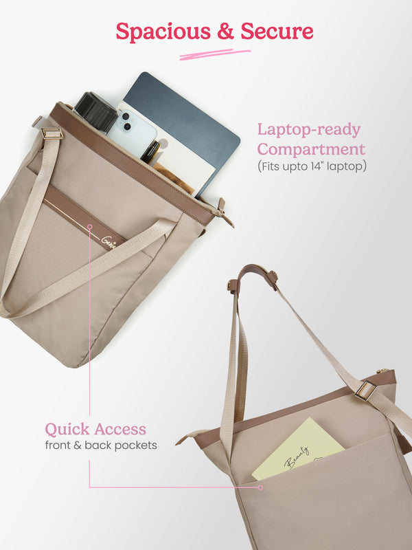 Amber 15L Beige Tote Bag With Laptop Sleeve - Image 4