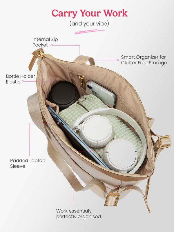 Amber 15L Beige Tote Bag With Laptop Sleeve - Image 5
