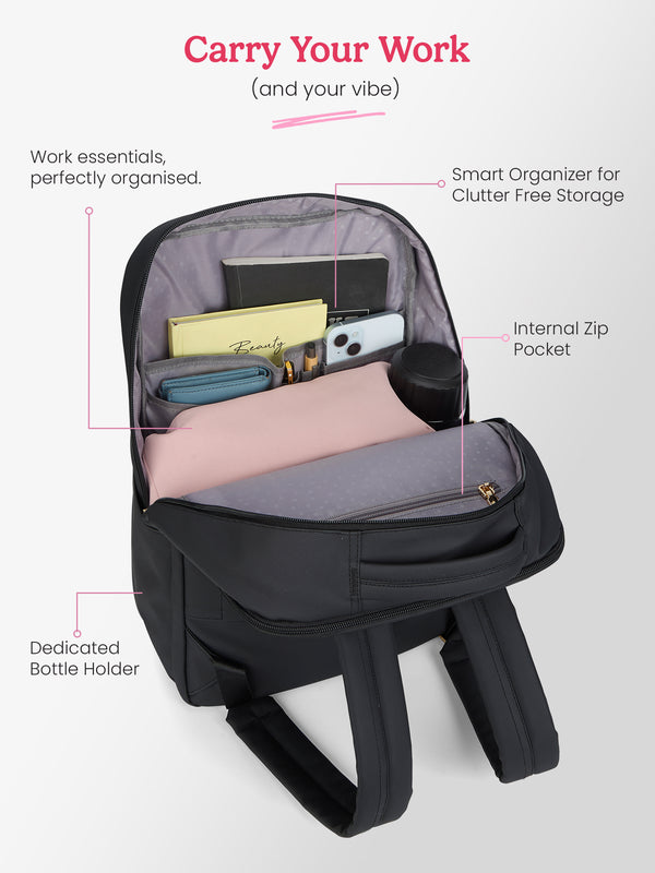 Audrey 27 L Black Formal Backpack Laptop Sleeve - Image 5