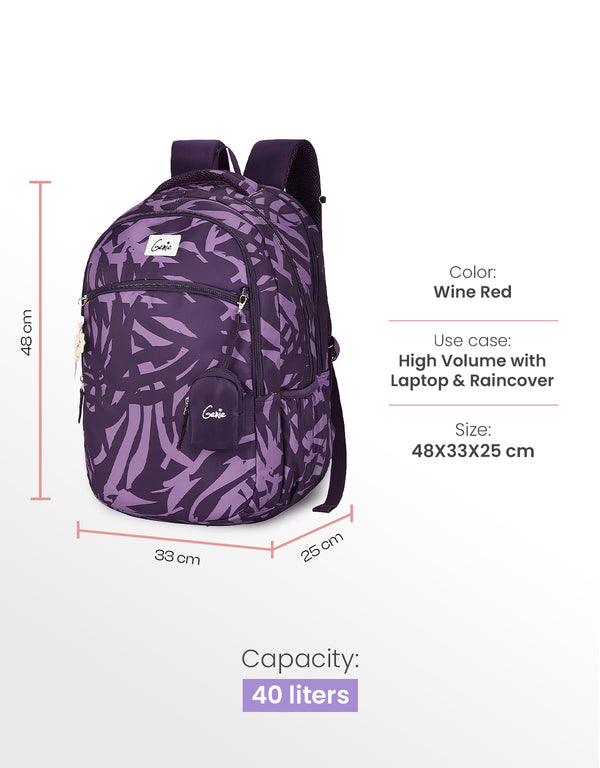 Velora 40L Laptop Backpack With Raincover - Wine Red - Image 3